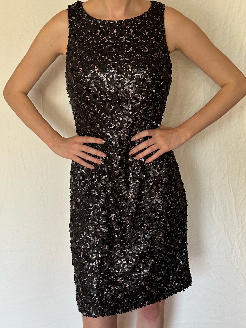 Sue Wong Black Sequin Sleeveless Sheath Mini Dress